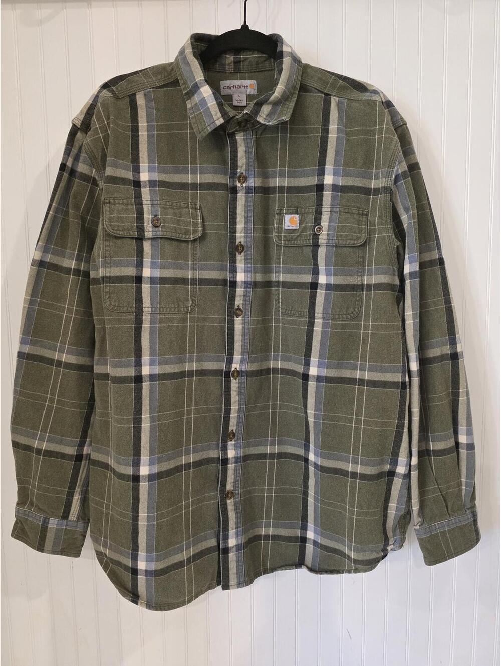 Carhartt Mens Long Sleeve Flannel Large 100% Cotton